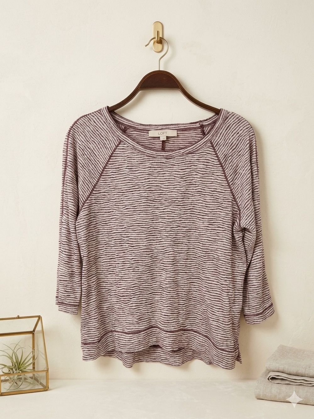 LOFT Mauve and White Striped Long Sleeve Top